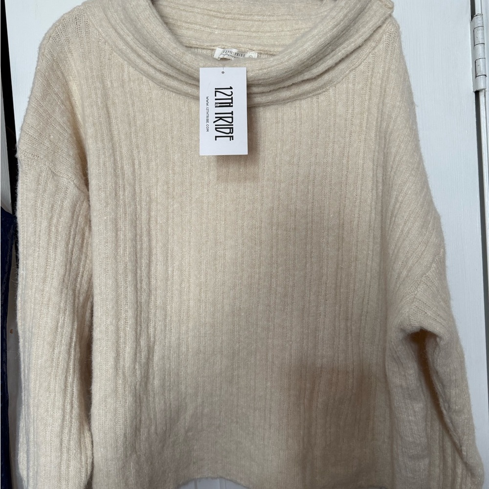 12th Tribe Off-the-Shoulder Beige Sweater - Picture 7 of 7